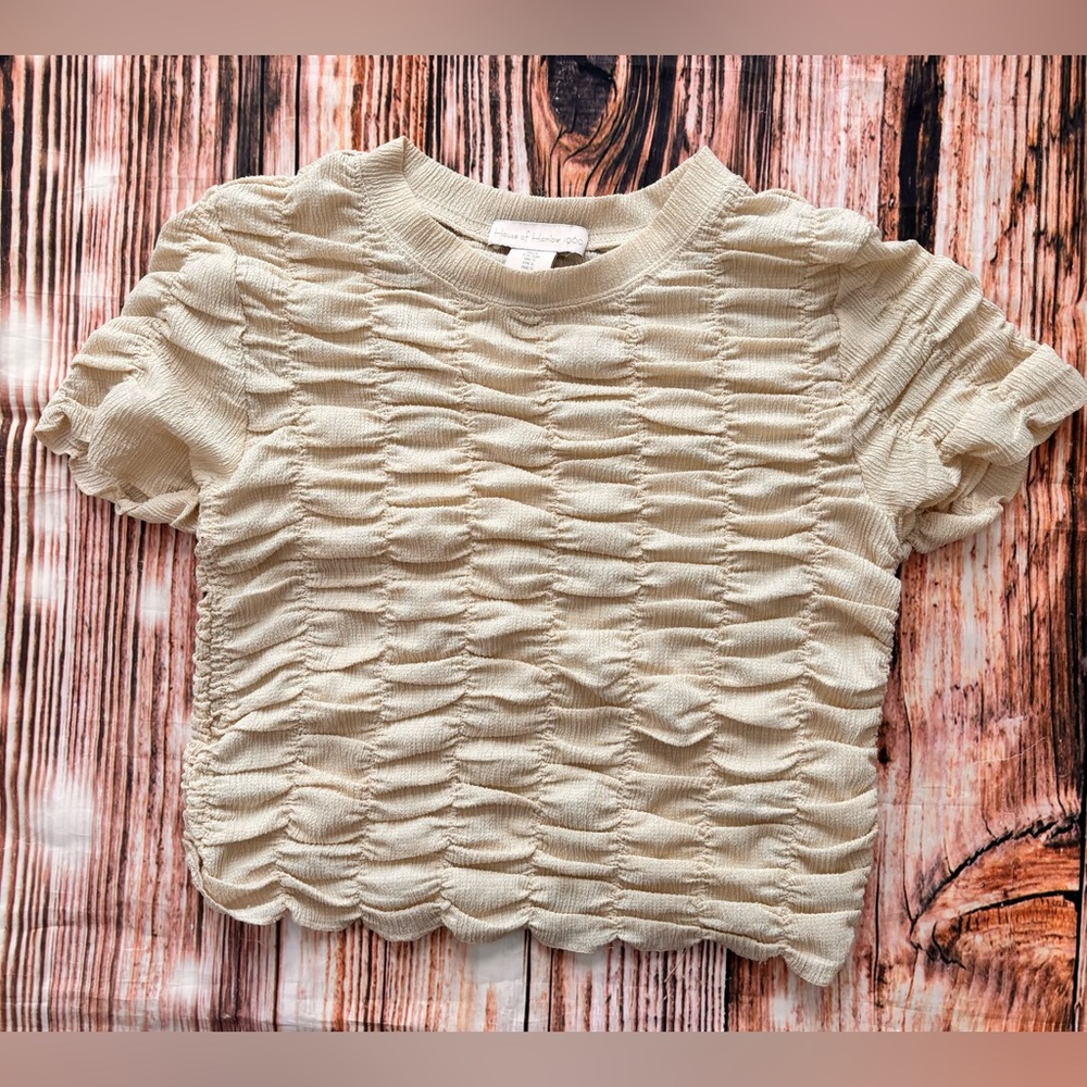 HOUSE OF HARLOW 1960 TEXTURED RUCHED SHORT SLEEVE TOP